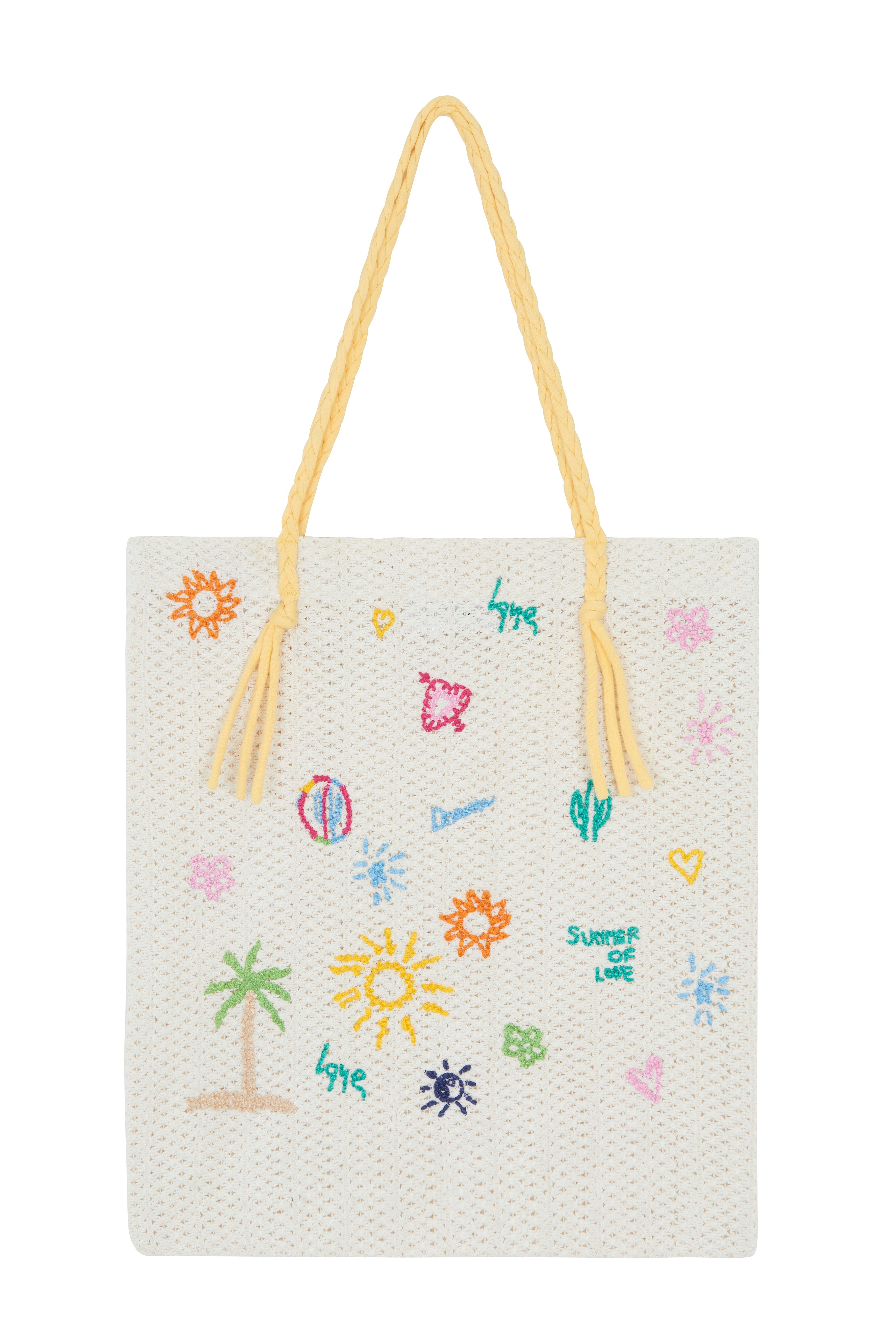 EMBROIDERED CROCHET TOTE BAG