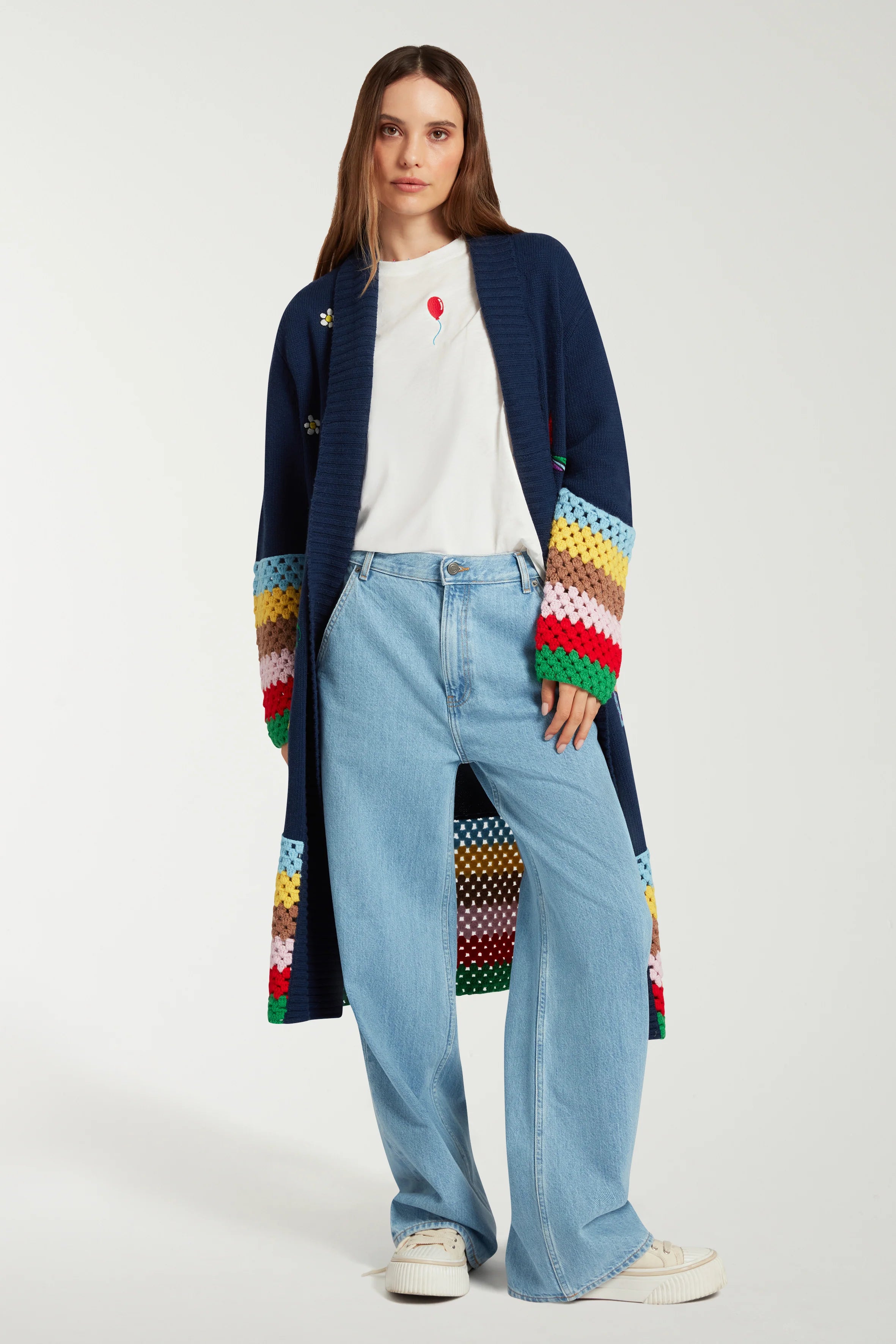 Embroidered Long Cardigan With Hand Crochet