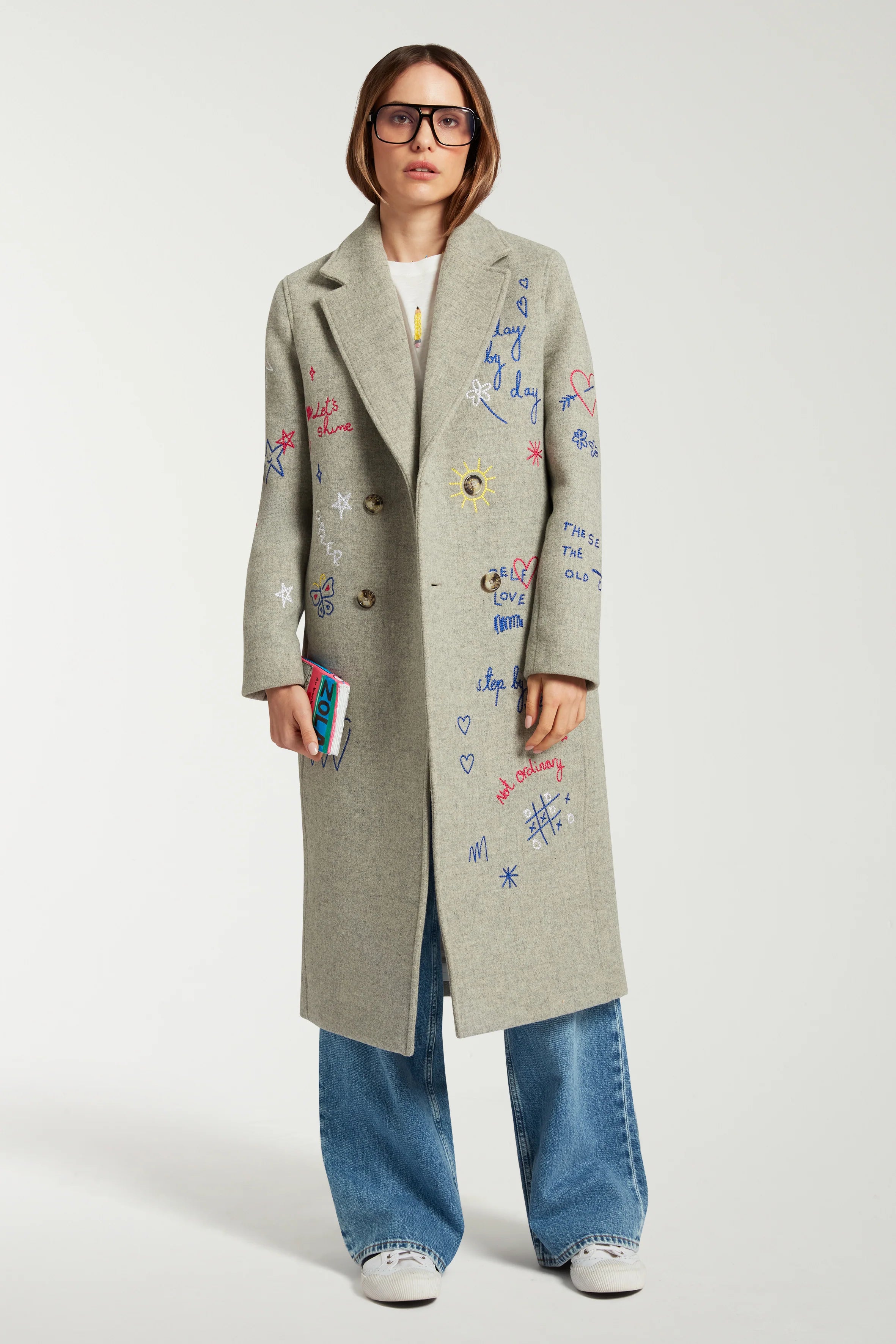 Embroidered scribble coat
