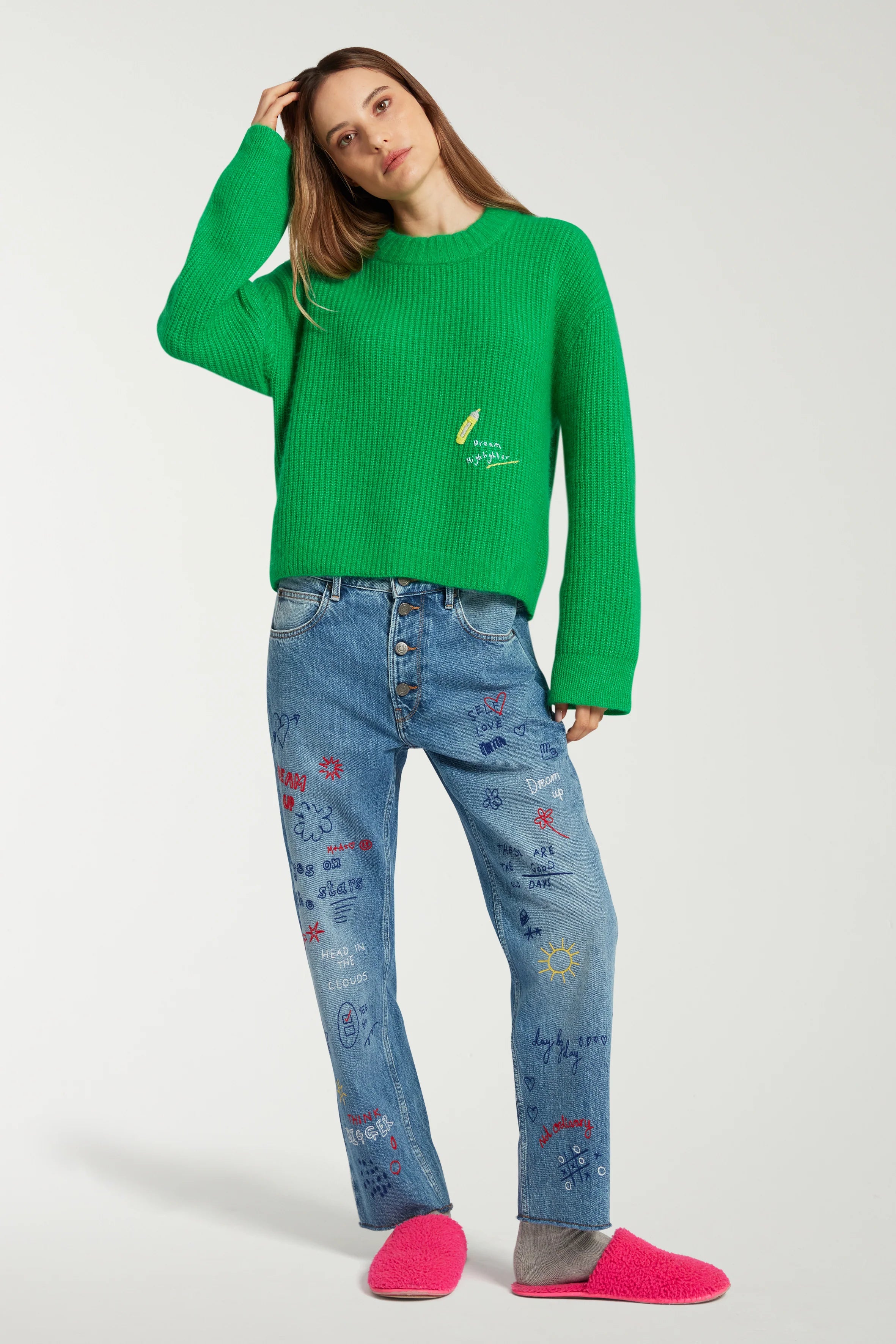 EMBROIDERED SCRIBBLE JEANS