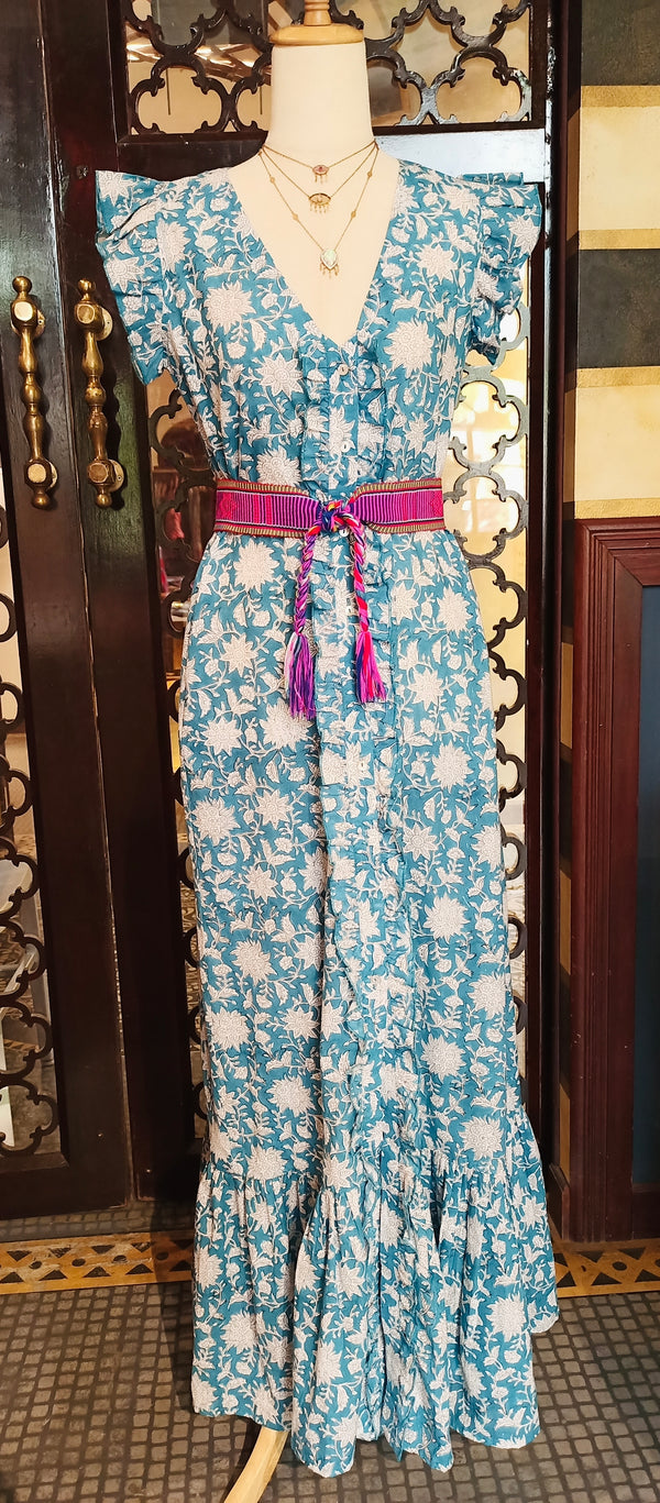 RESORT BLOCK PRINT DRESS - BLUE