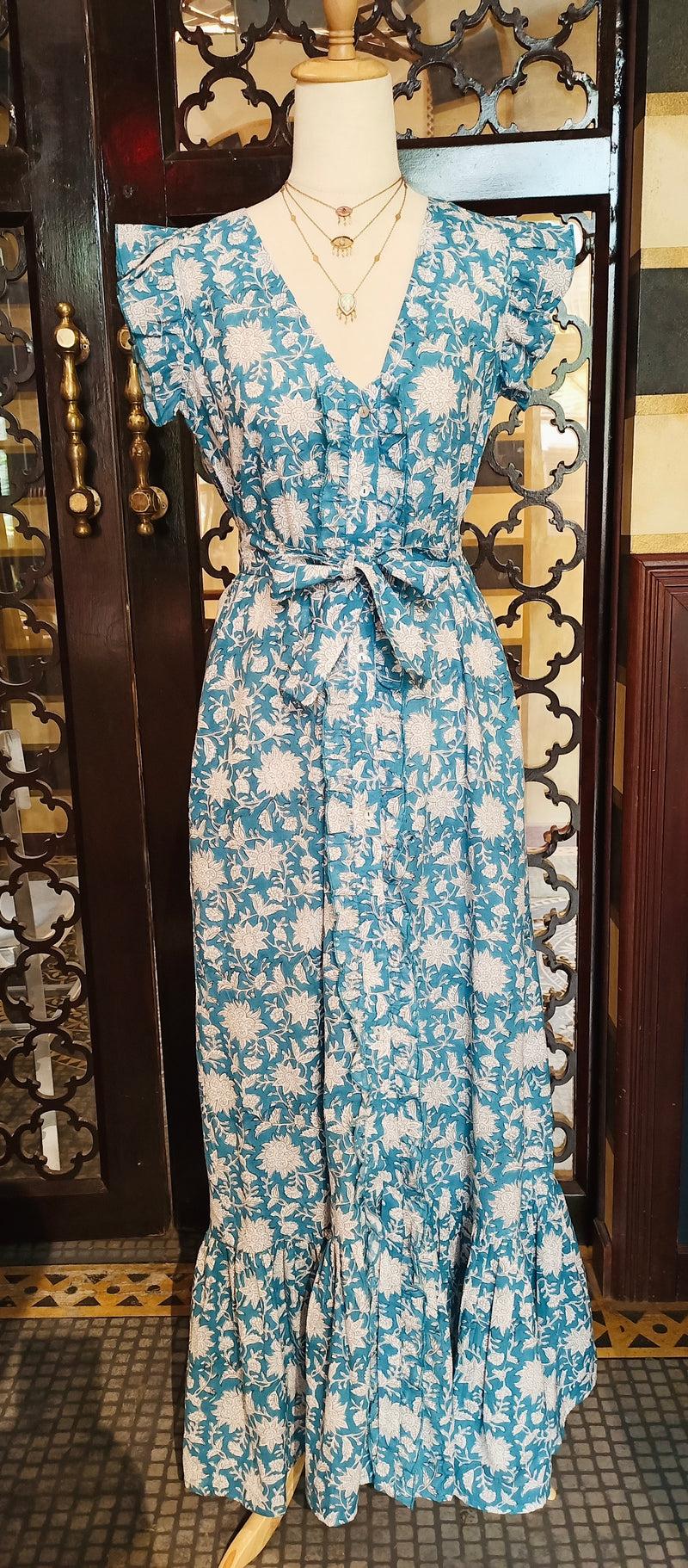 RESORT BLOCK PRINT DRESS - BLUE