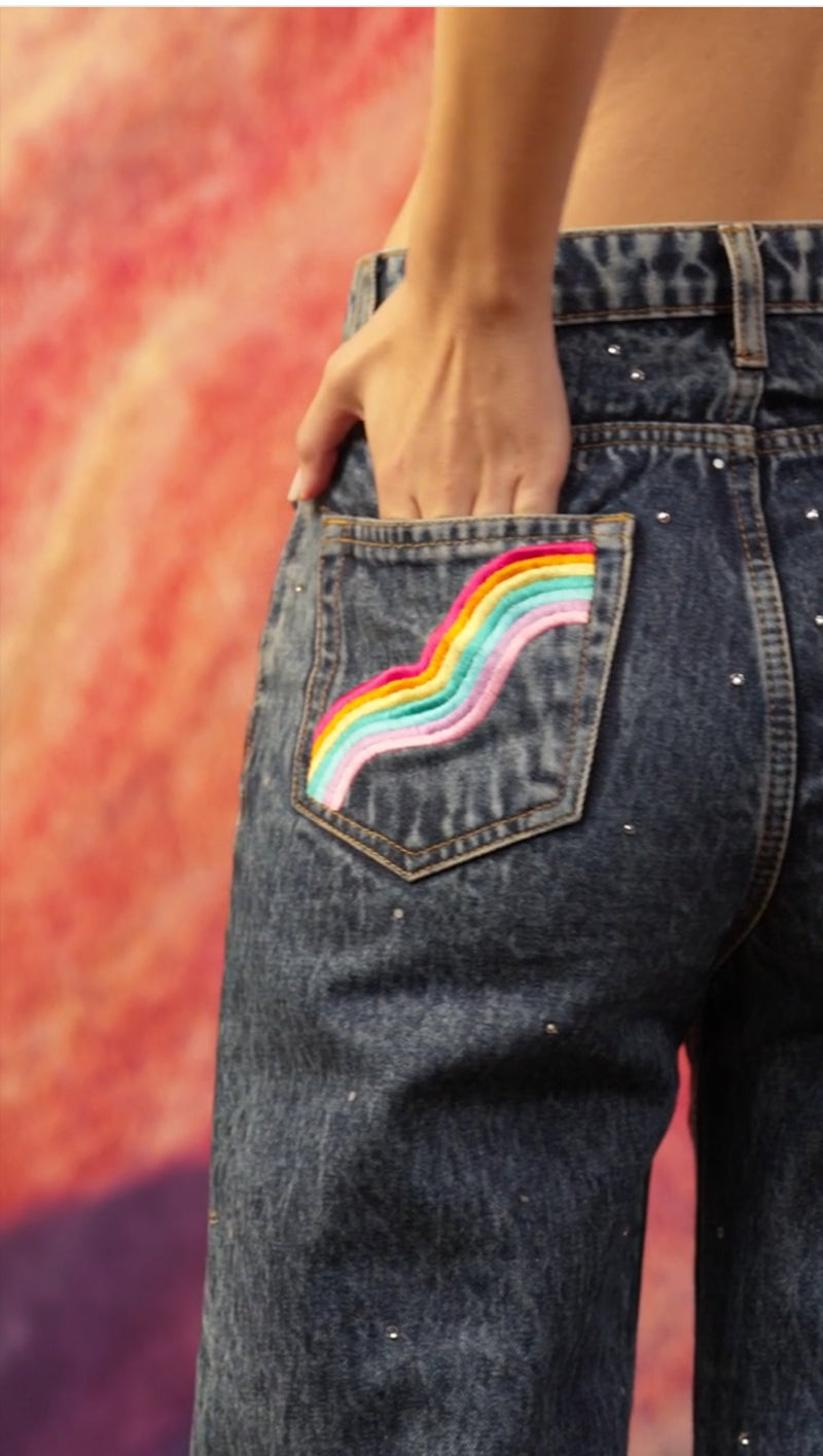 RAINBOW CRYSTAL DENIM PANTS