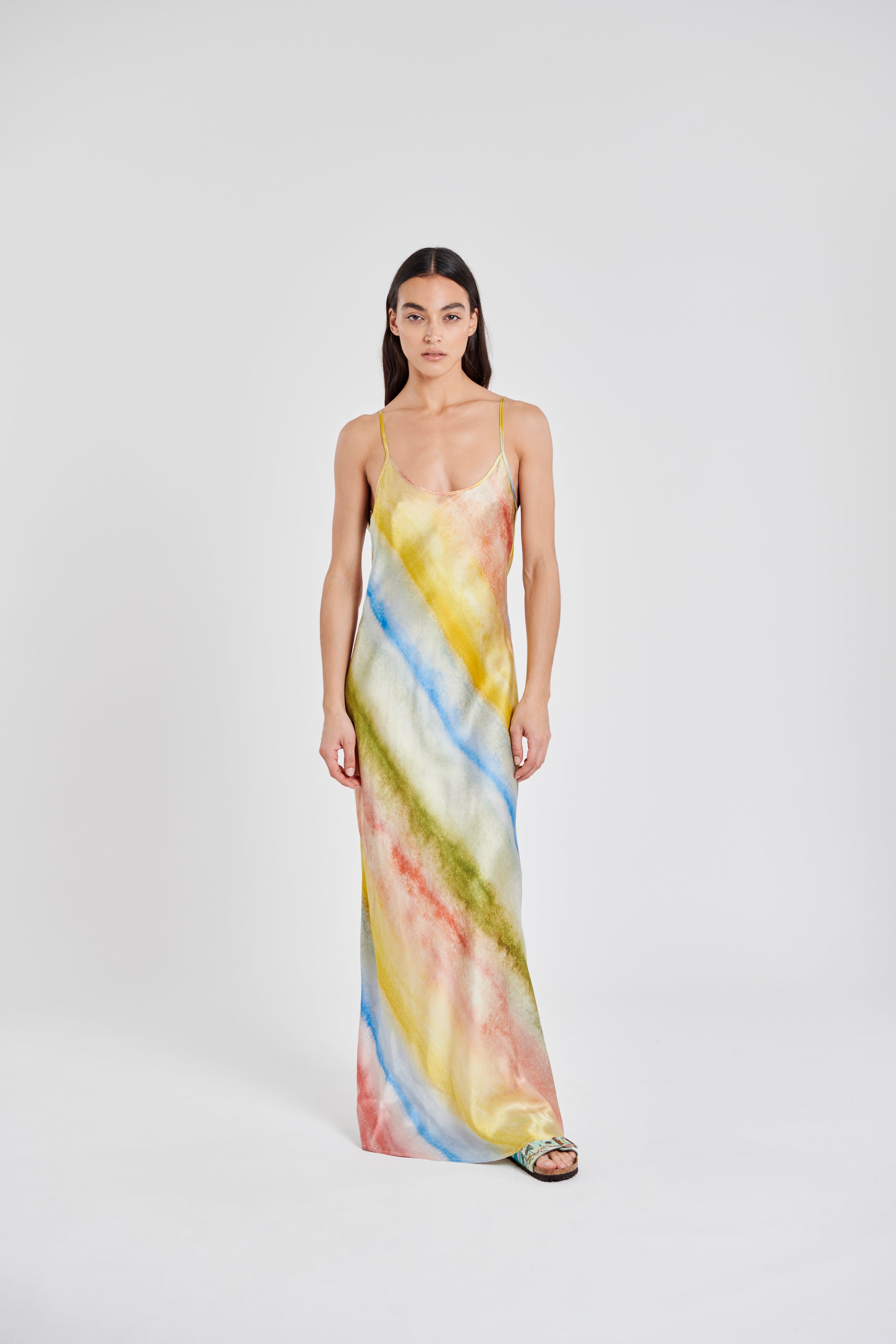 WATERCOLOR STRIPES SILK DRESS