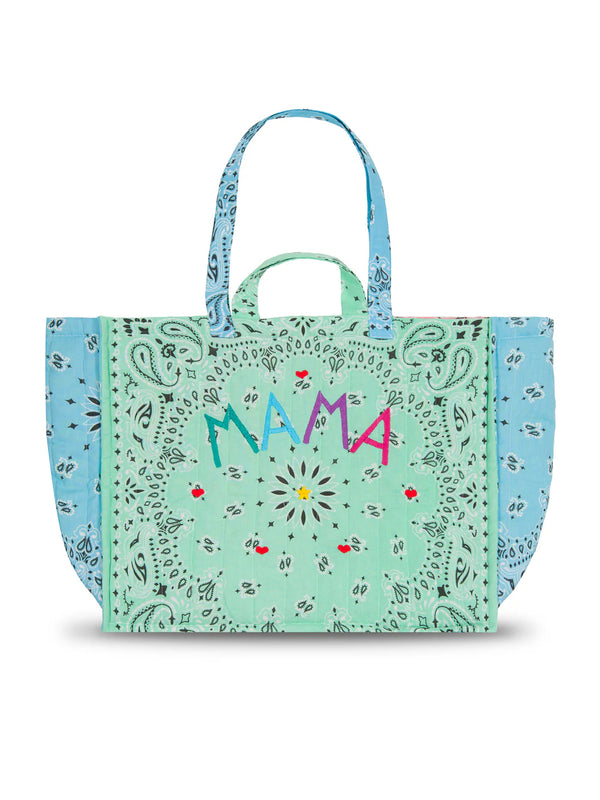 MAMA Quilted Maxi cabas - Mint/Pale Blue