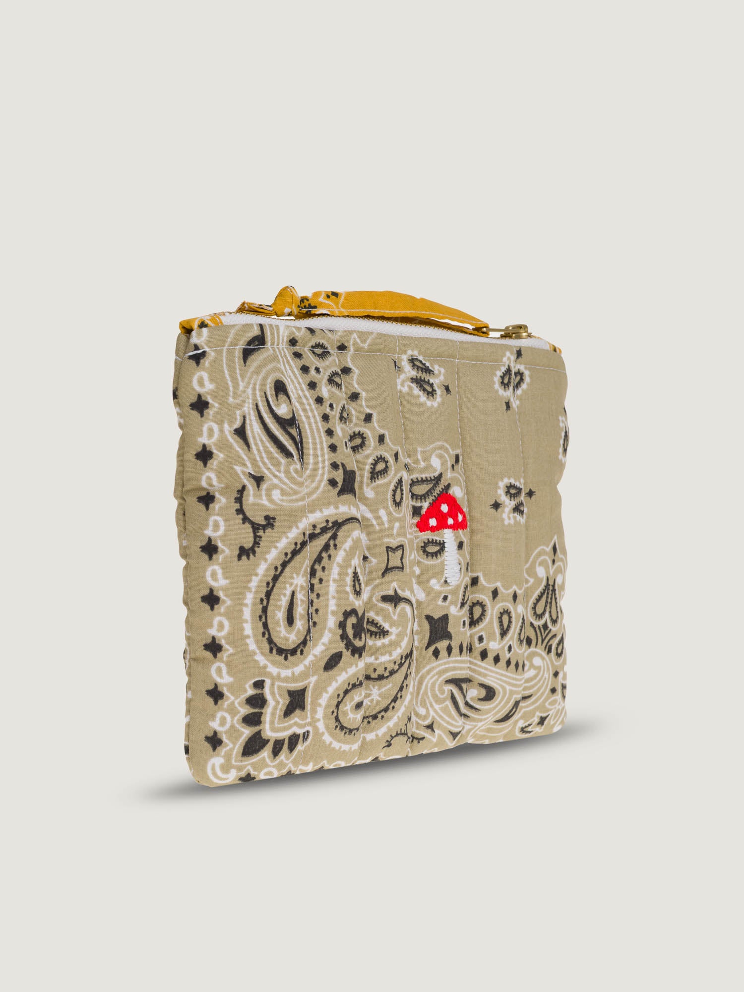 MINI QUILTED POUCH - MUSHROOM - BEIGE/MUSTARD