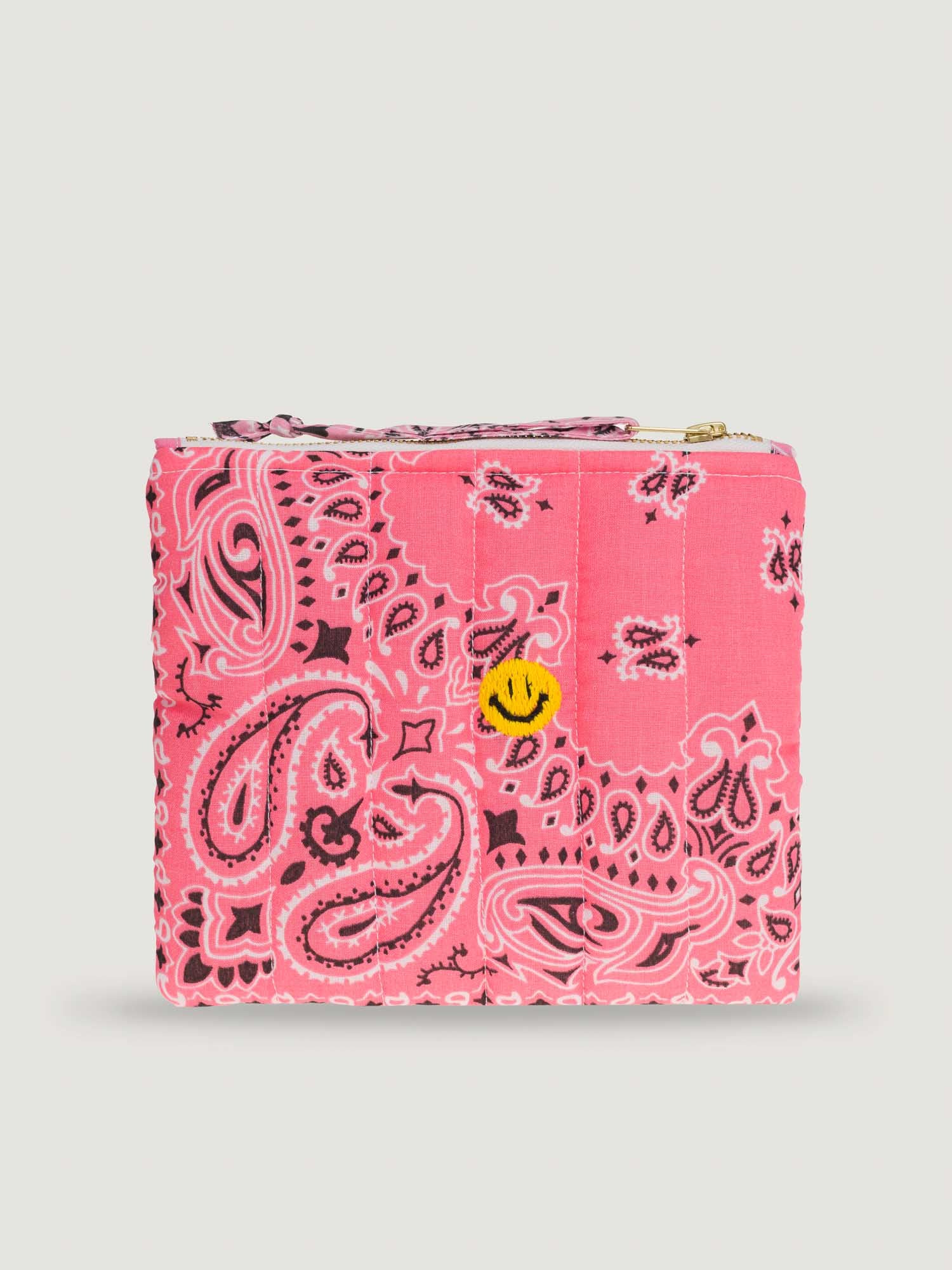 MINI QUILTED POUCH - SMILEY - STRAWBERRY/PALE PINK