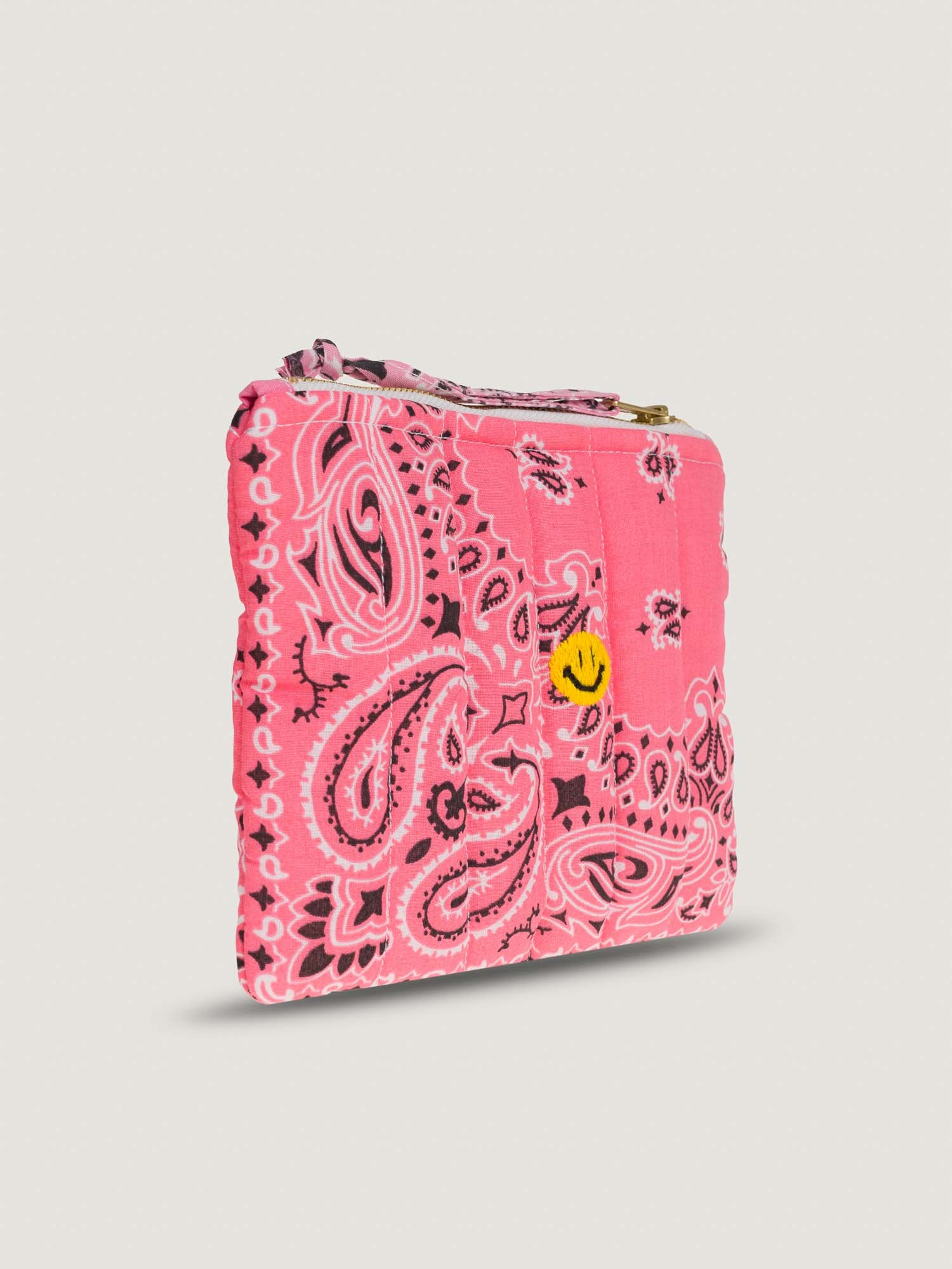 MINI QUILTED POUCH - SMILEY - STRAWBERRY/PALE PINK