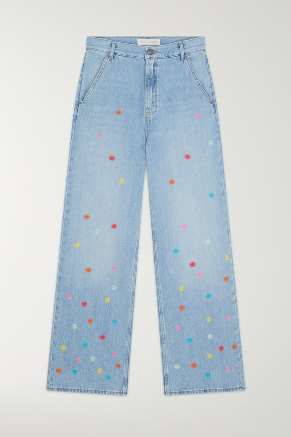 Straight Leg Jeans with Dot Embroidery