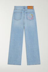 Straight Leg Jeans with Dot Embroidery