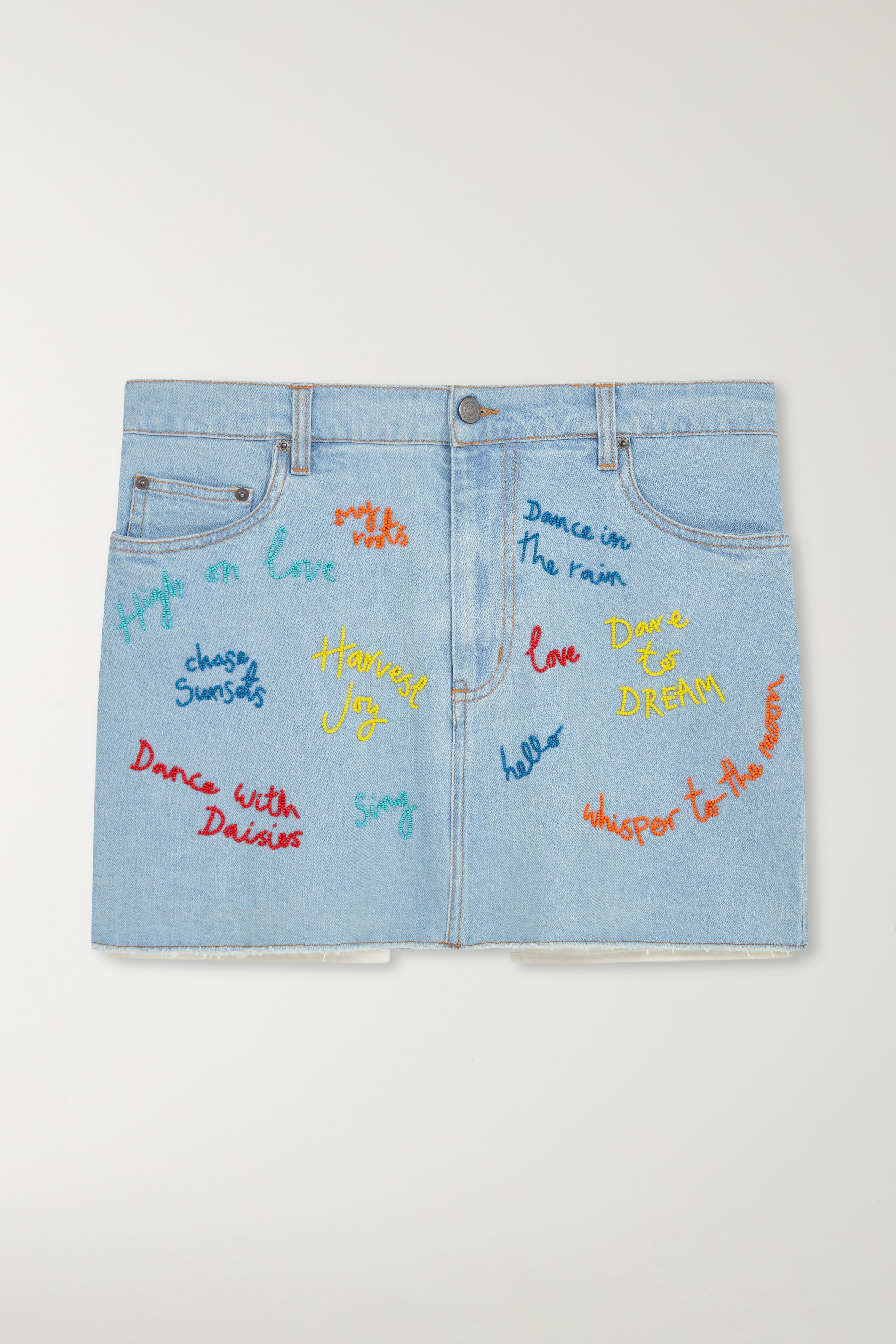 Beaded Word denim Skirt