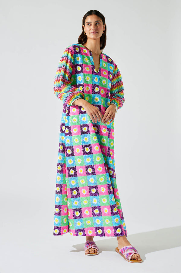 Daisy Sequined V-neck caftan Acidulated