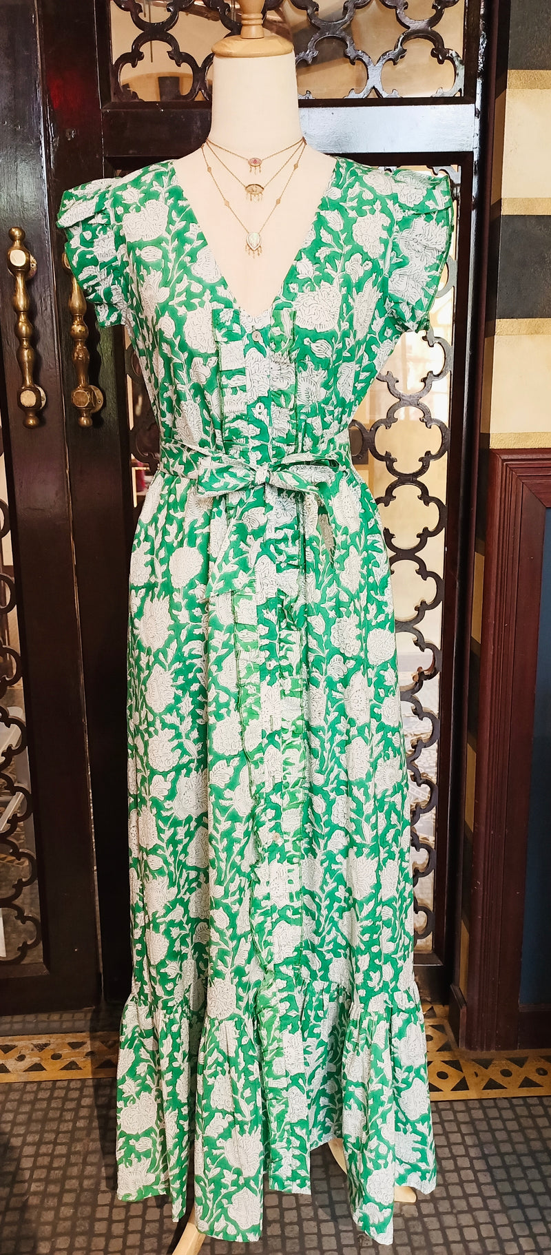 RESORT BLOCK PRINT DRESS - GREEN