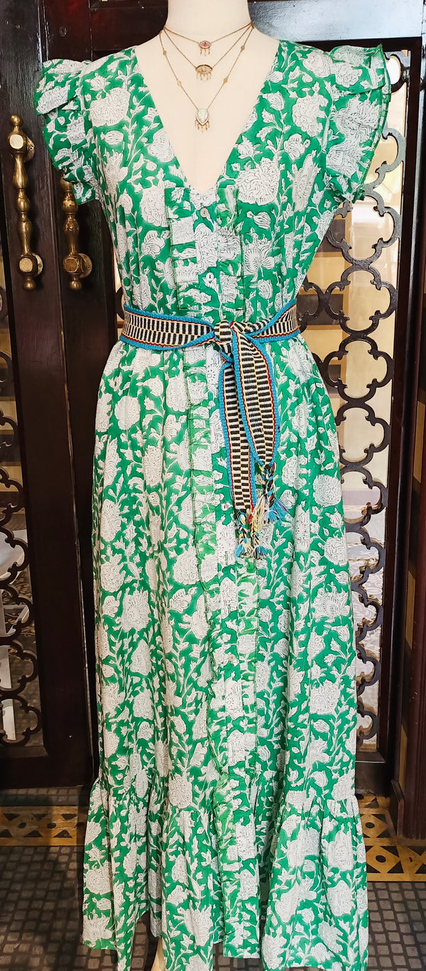 RESORT BLOCK PRINT DRESS - GREEN