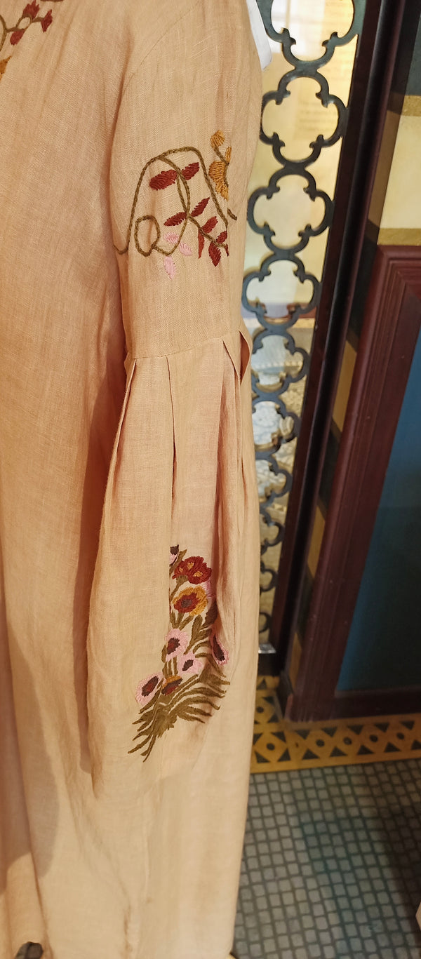 HANDWOVEN LINEN EMBROIDERED SAND DRESS