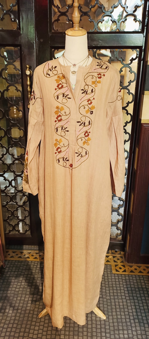 HANDWOVEN LINEN EMBROIDERED SAND DRESS