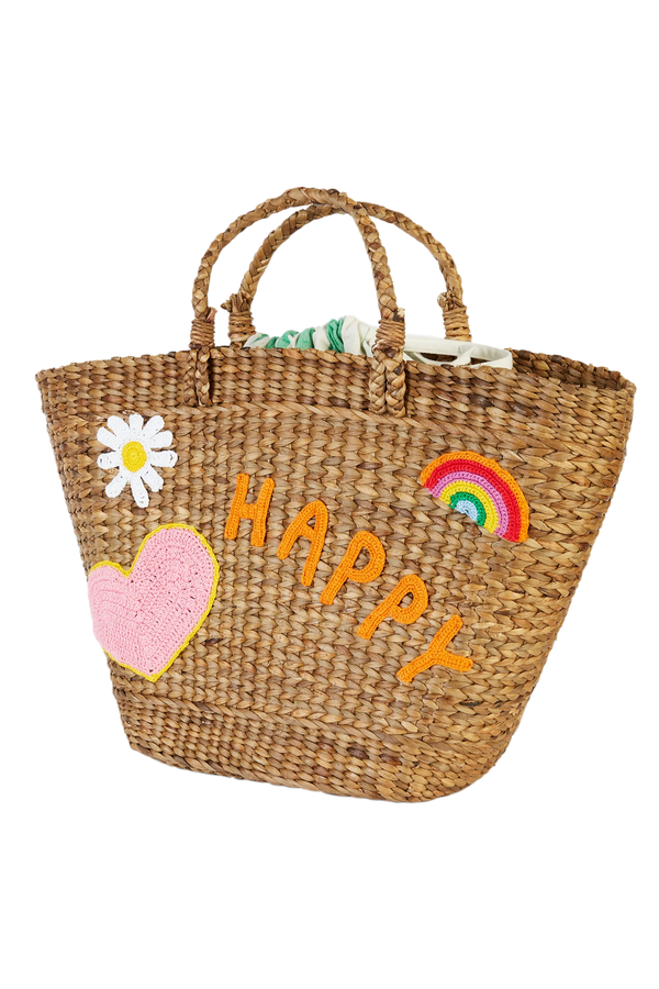 CROCHET APPLIQUE HYACINTH LEAF BASKET WITH GREEN STRIPE BAG