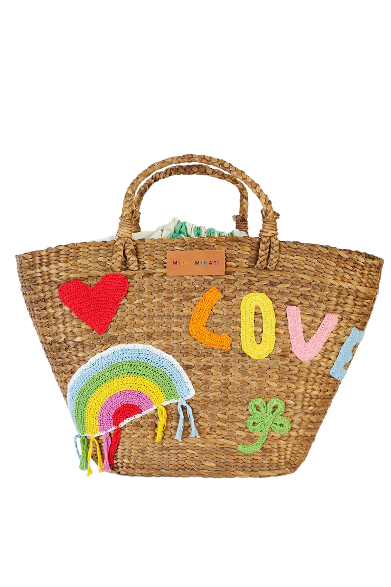 CROCHET APPLIQUE HYACINTH LEAF BASKET WITH GREEN STRIPE BAG