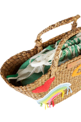 CROCHET APPLIQUE HYACINTH LEAF BASKET WITH GREEN STRIPE BAG