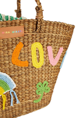 CROCHET APPLIQUE HYACINTH LEAF BASKET WITH GREEN STRIPE BAG