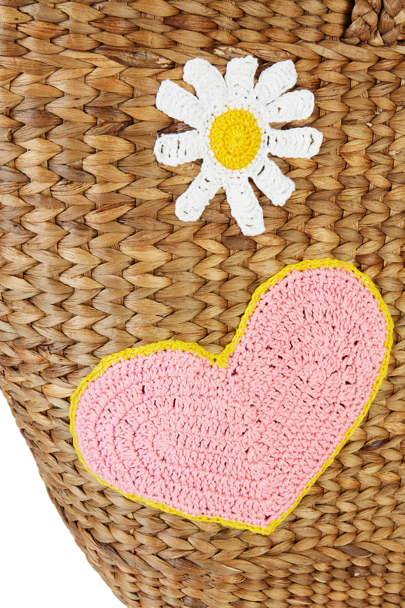 CROCHET APPLIQUE HYACINTH LEAF BASKET WITH GREEN STRIPE BAG