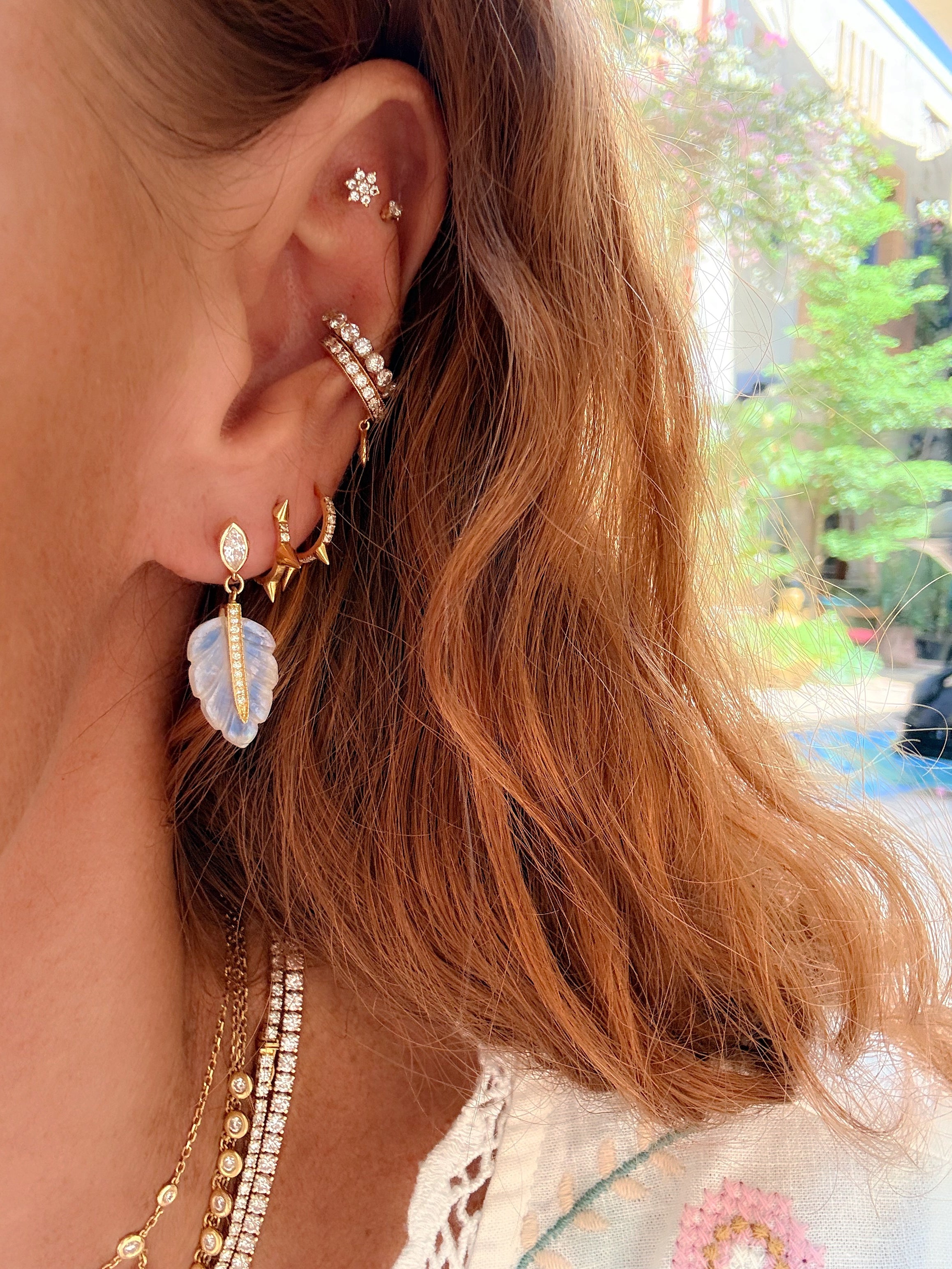 MARQUISE DIAMOND RAINBOW MOONSTONE LEAF EARRING