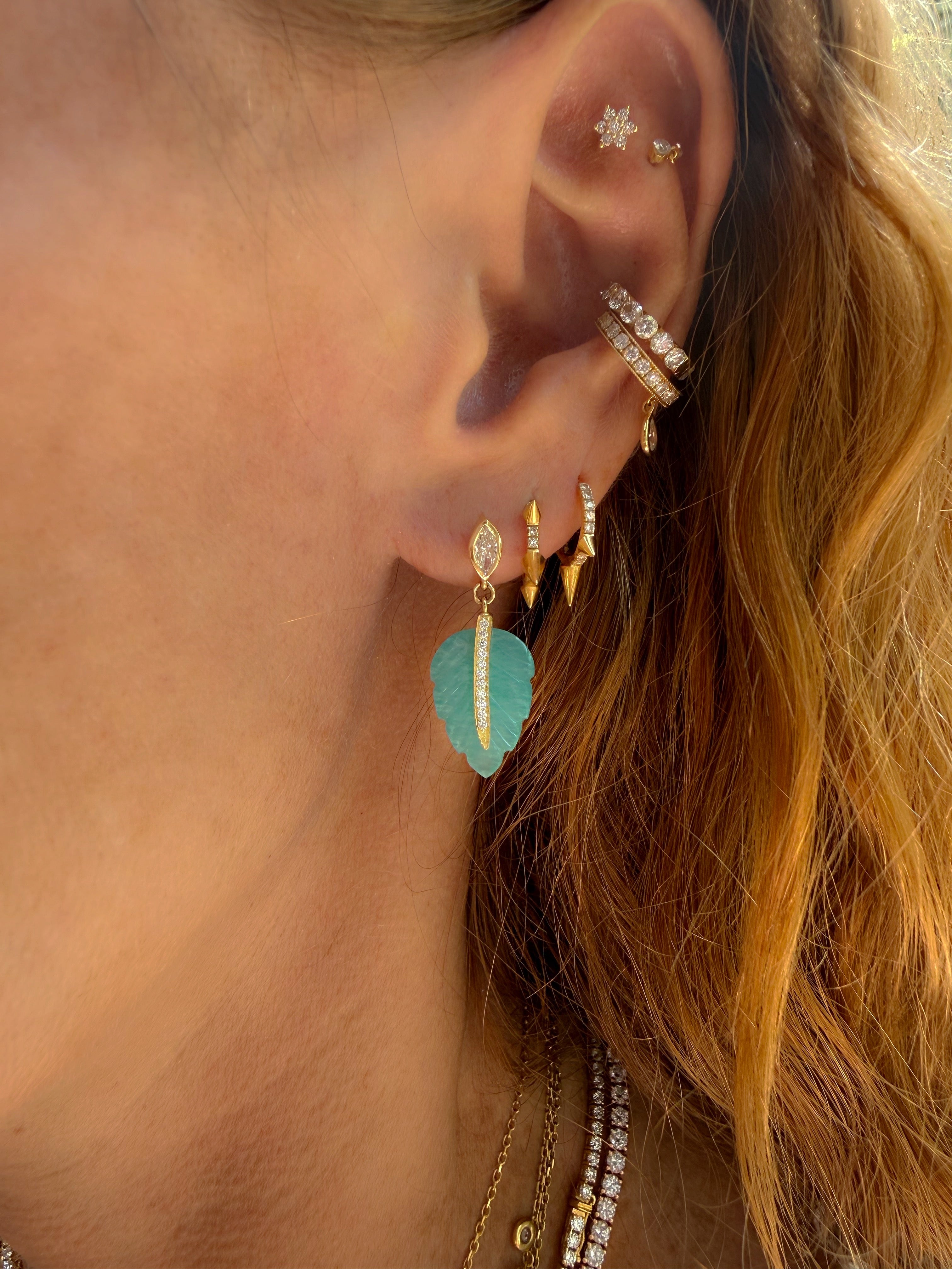 MARQUISE DIAMOND AMAZONITE LEAF EARRING