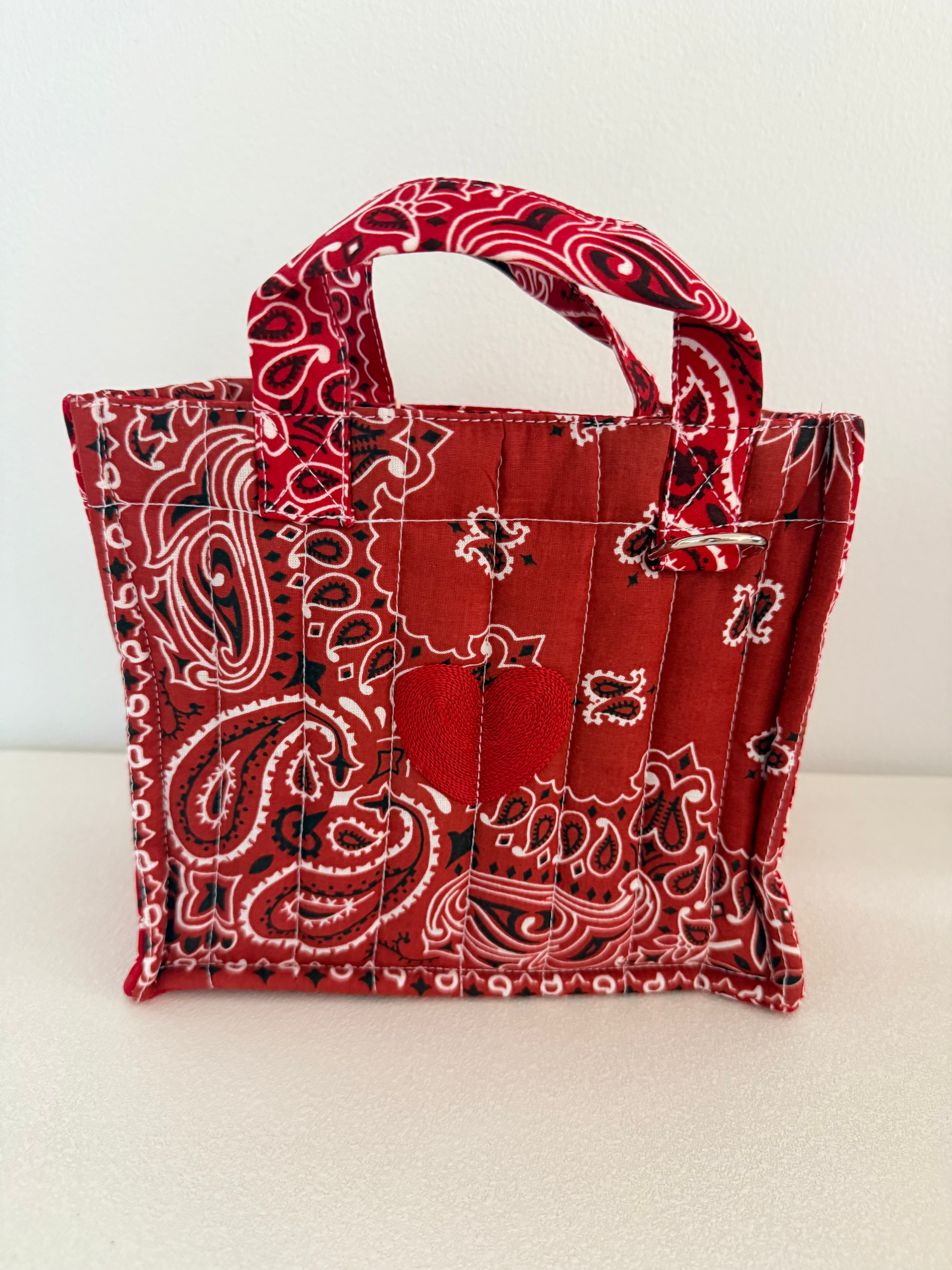 MINI TOTE- HEART - VINTAGE RED/ RED