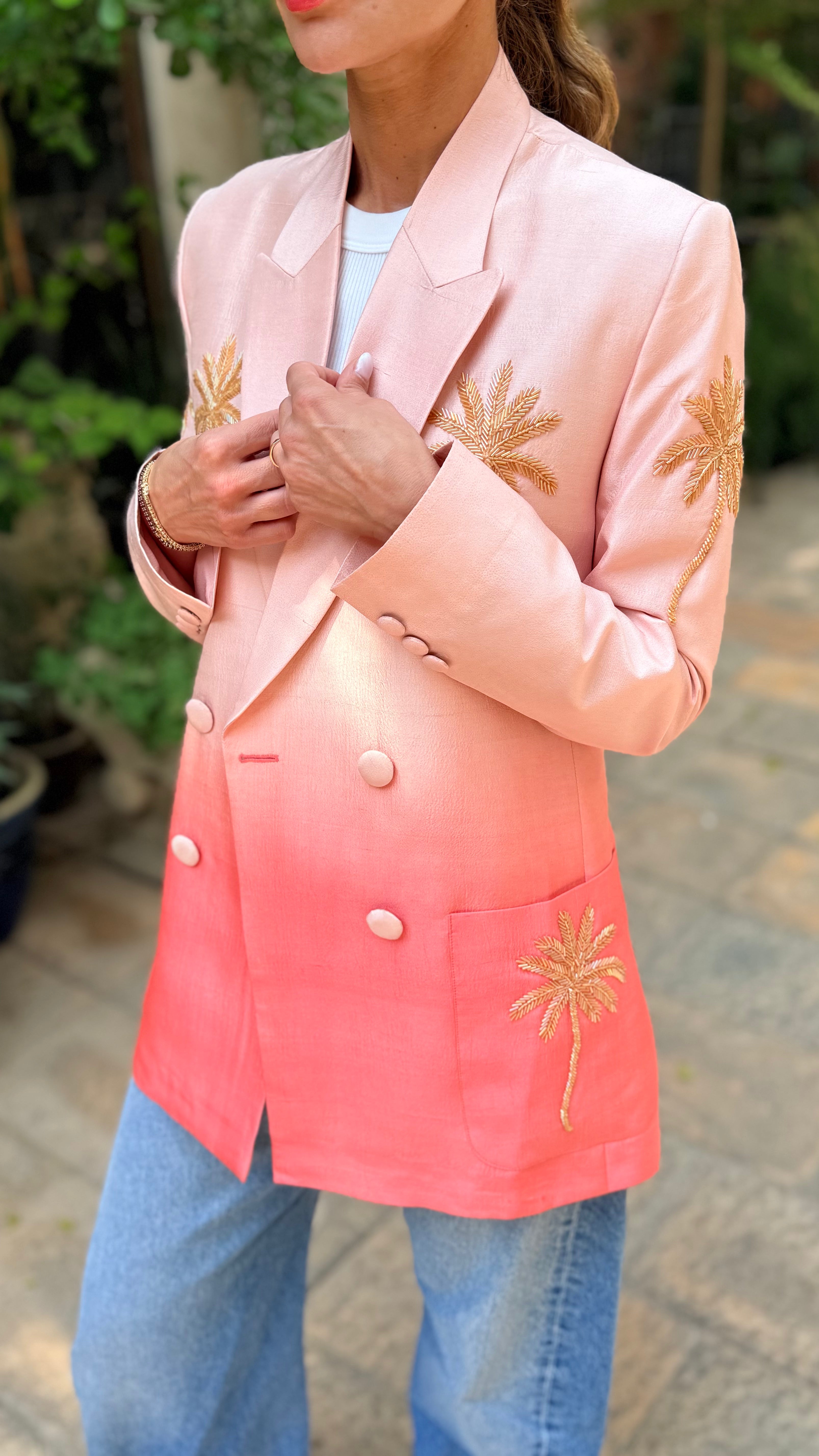 Pink coral ombré silk blazer