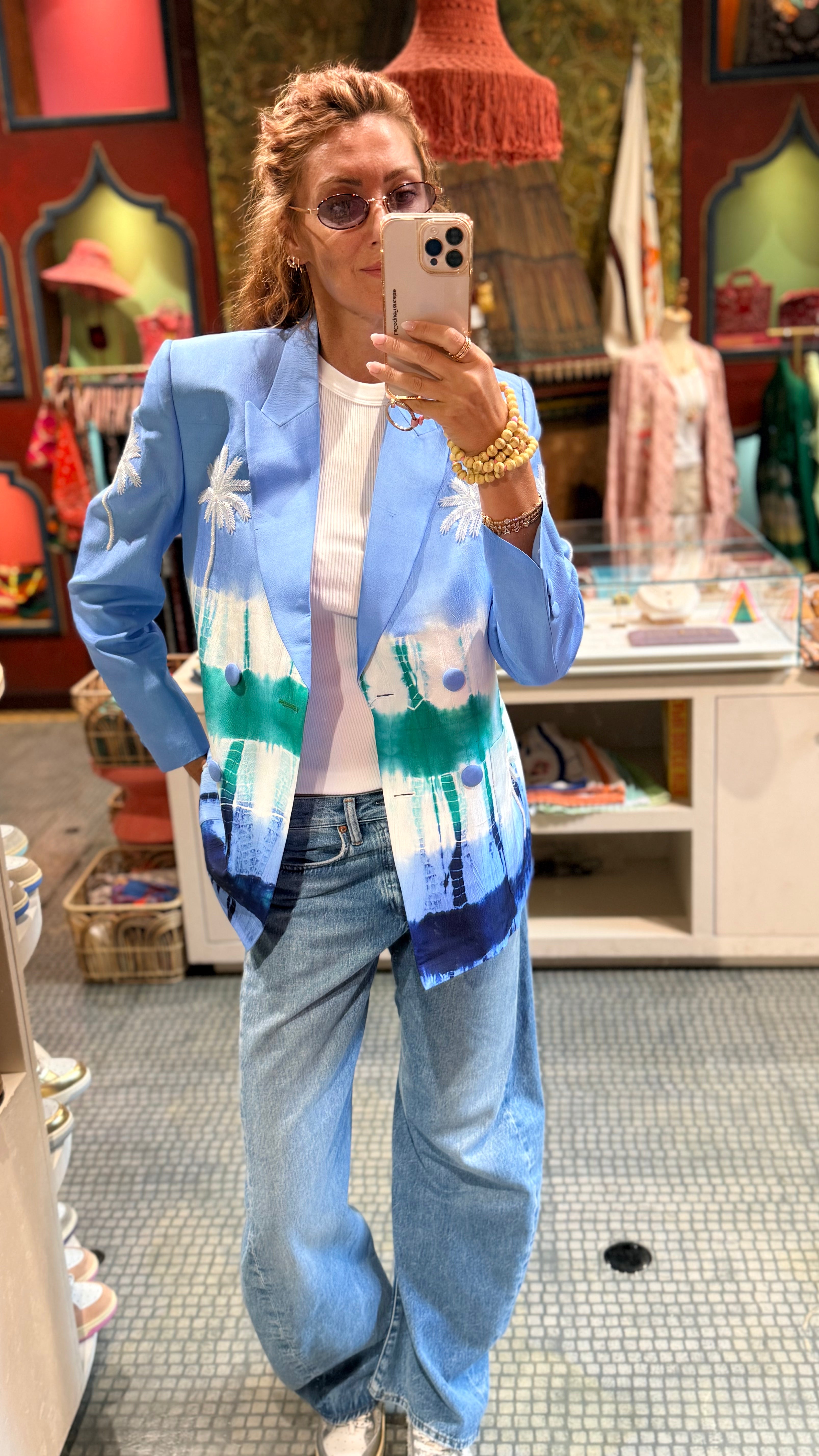 Sea blue tie dye silk blazer