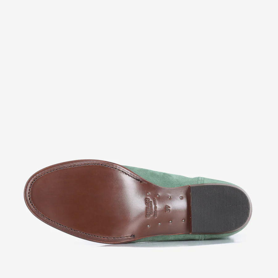 MIDNIGHT SUEDE GREEN STUDS BOOTS