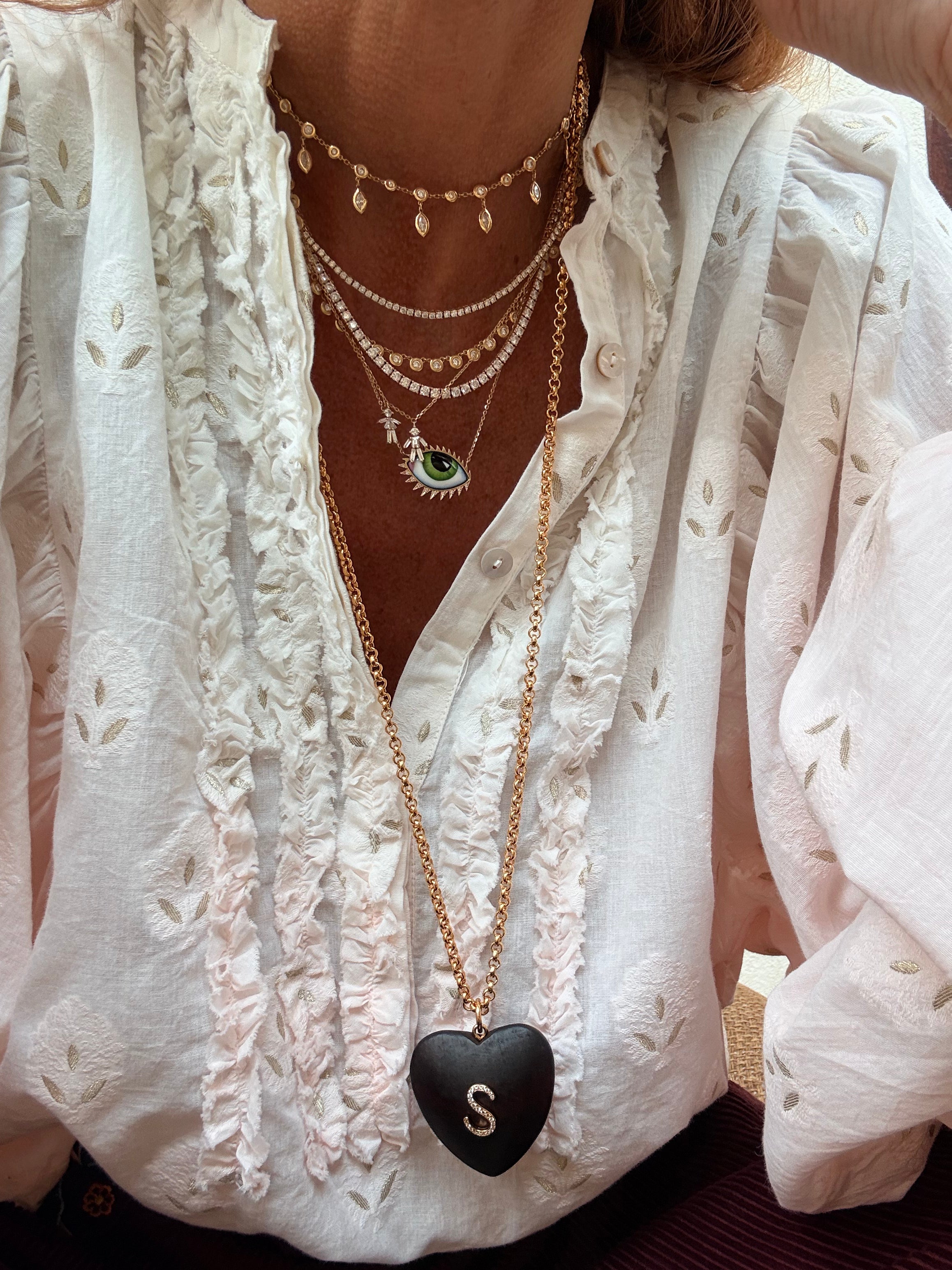 WOOD HEART WITH GOLD STRASS LETTER NECKLACE