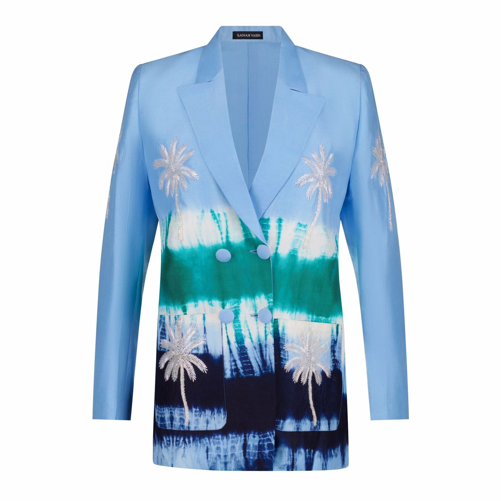 Blue emerald tie dye silk blazer