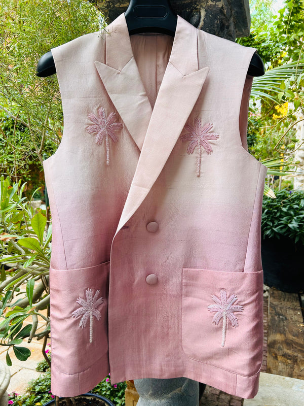 Palmtree silk blazer sleevless light pink ombre L