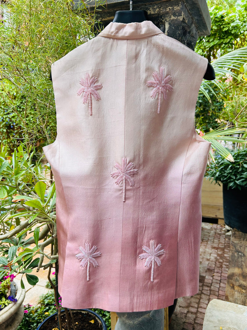 Palmtree silk blazer sleevless light pink ombre L