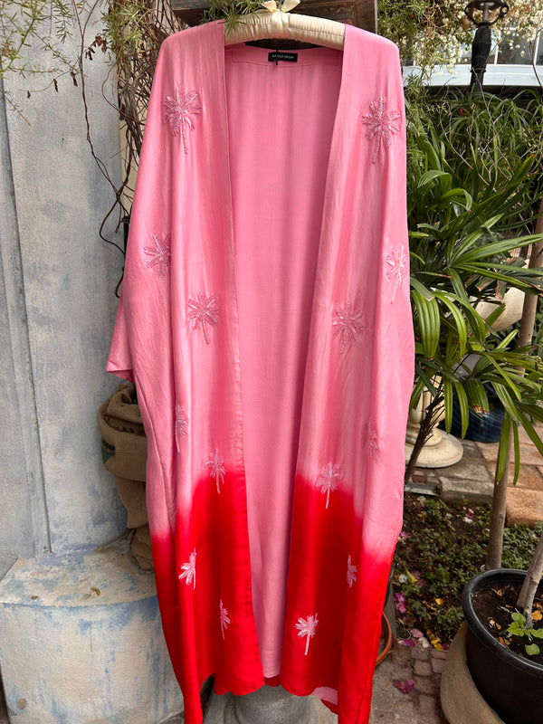 Palmtree abaya pink red ombré