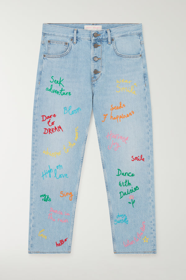 EMBROIDERED WORD JEAN