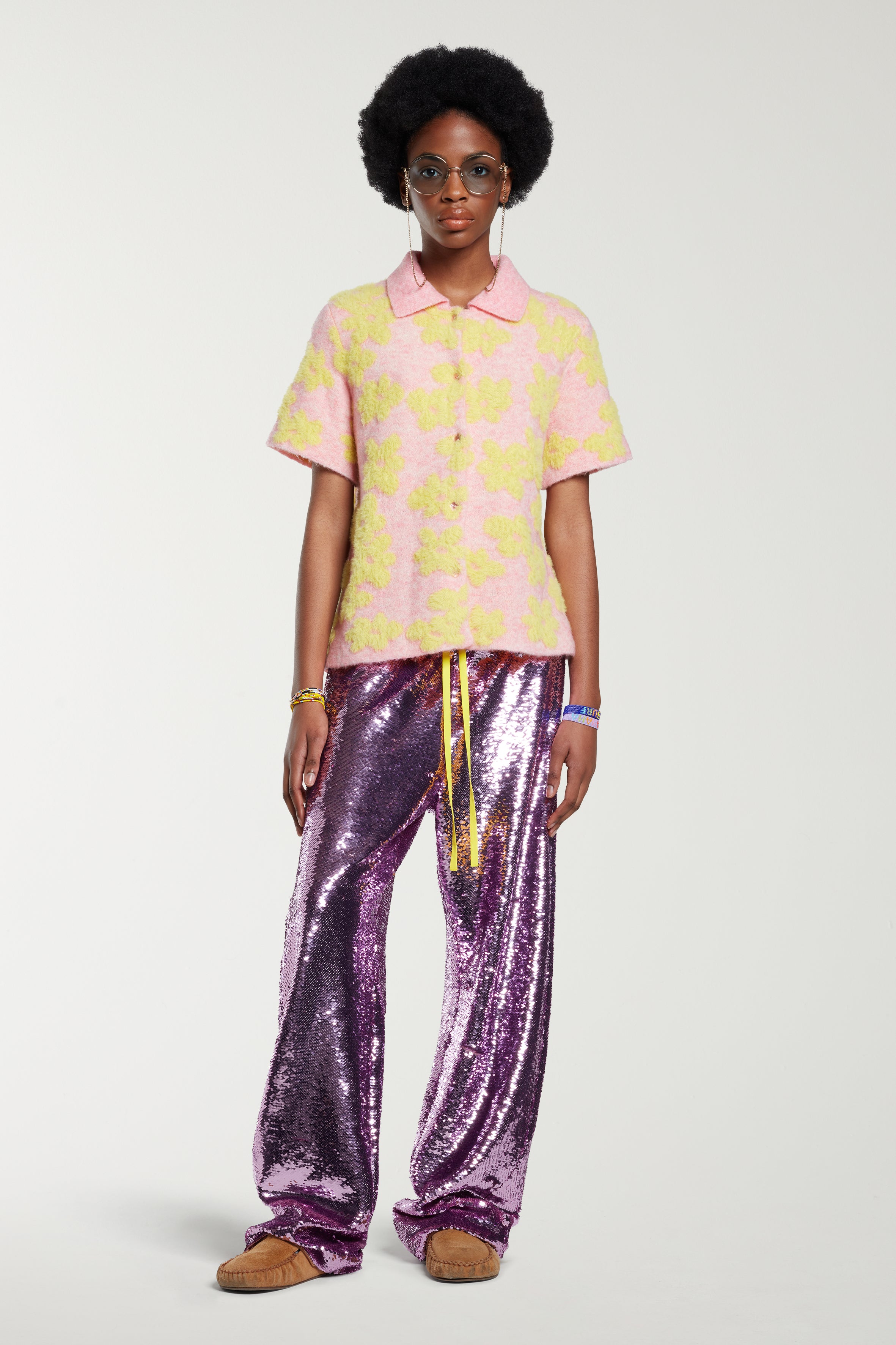 Flower Intarsia Knit Shirt