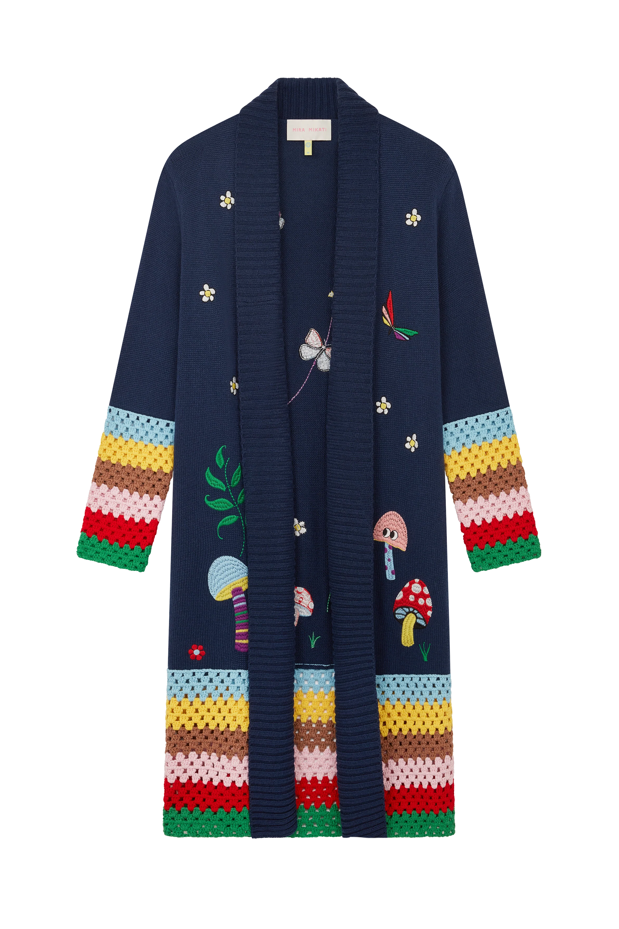 Embroidered Long Cardigan With Hand Crochet