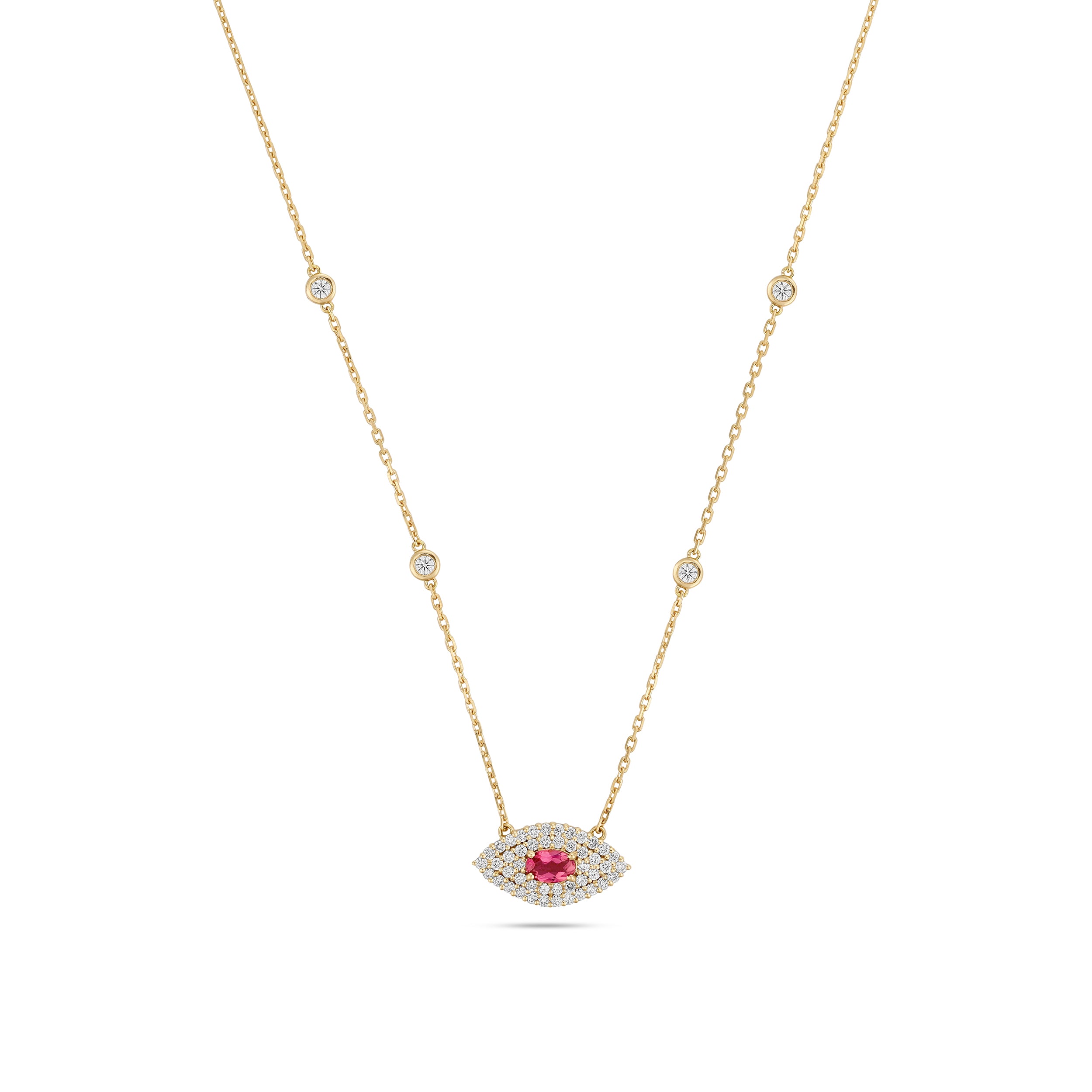 PAVED DIAMOND AND PINK TOURMALINE EYE NECKLACE