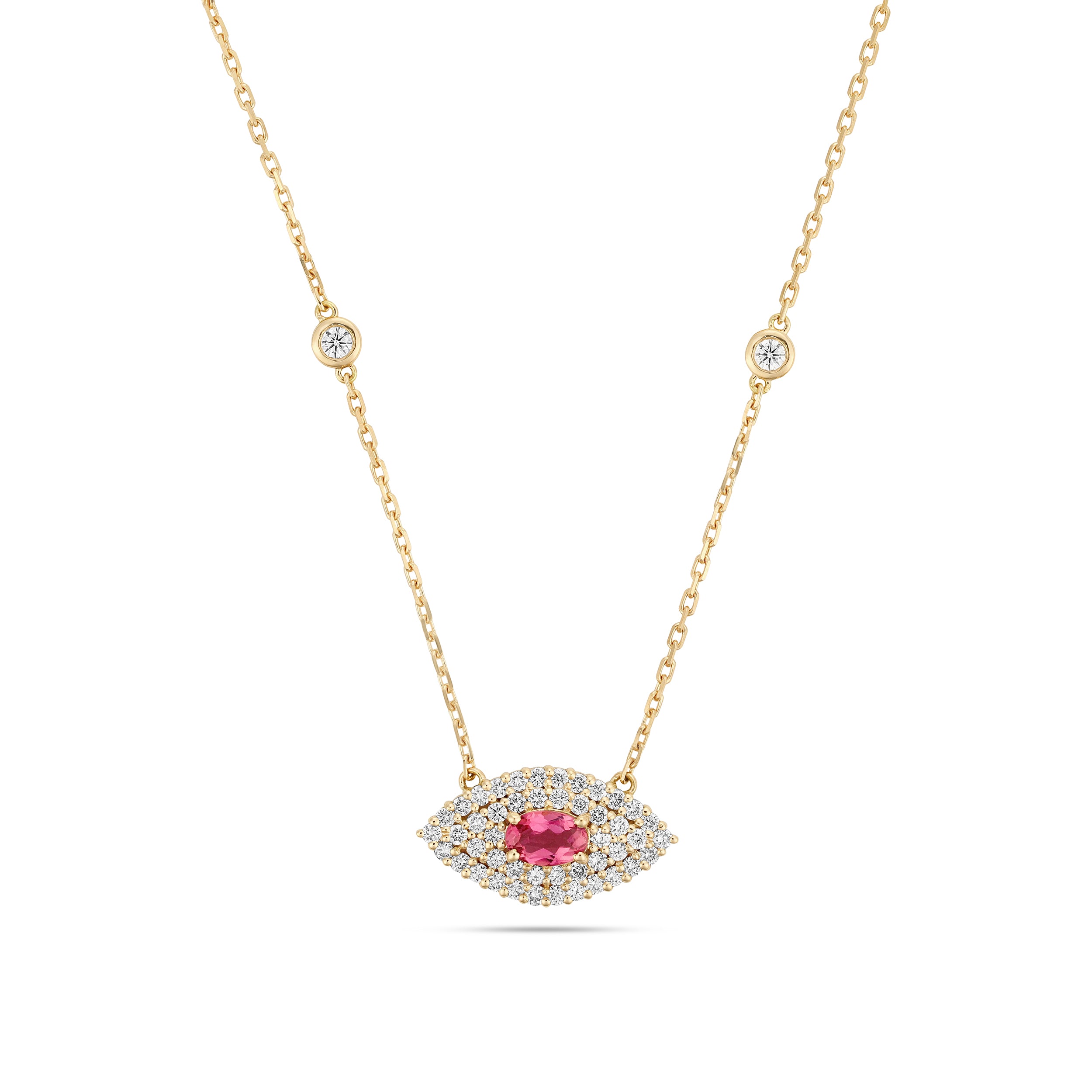 PAVED DIAMOND AND PINK TOURMALINE EYE NECKLACE