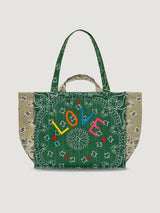 LOVE Quilted Medium tote bag - Green/beige