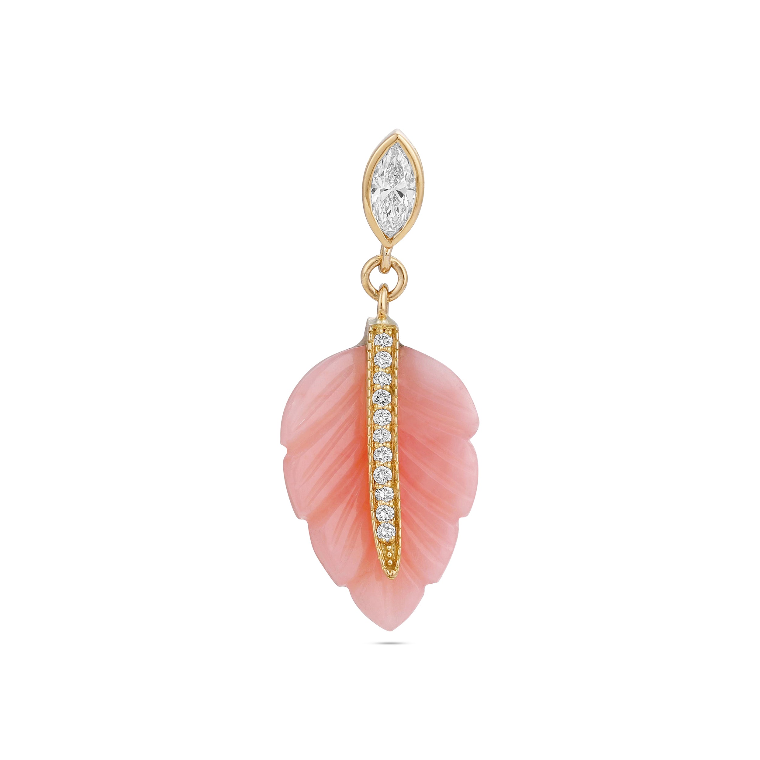 MARQUISE DIAMOND PINK OPAL LEAF EARRING