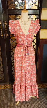 RESORT BLOCK PRINT DRESS - PEACH