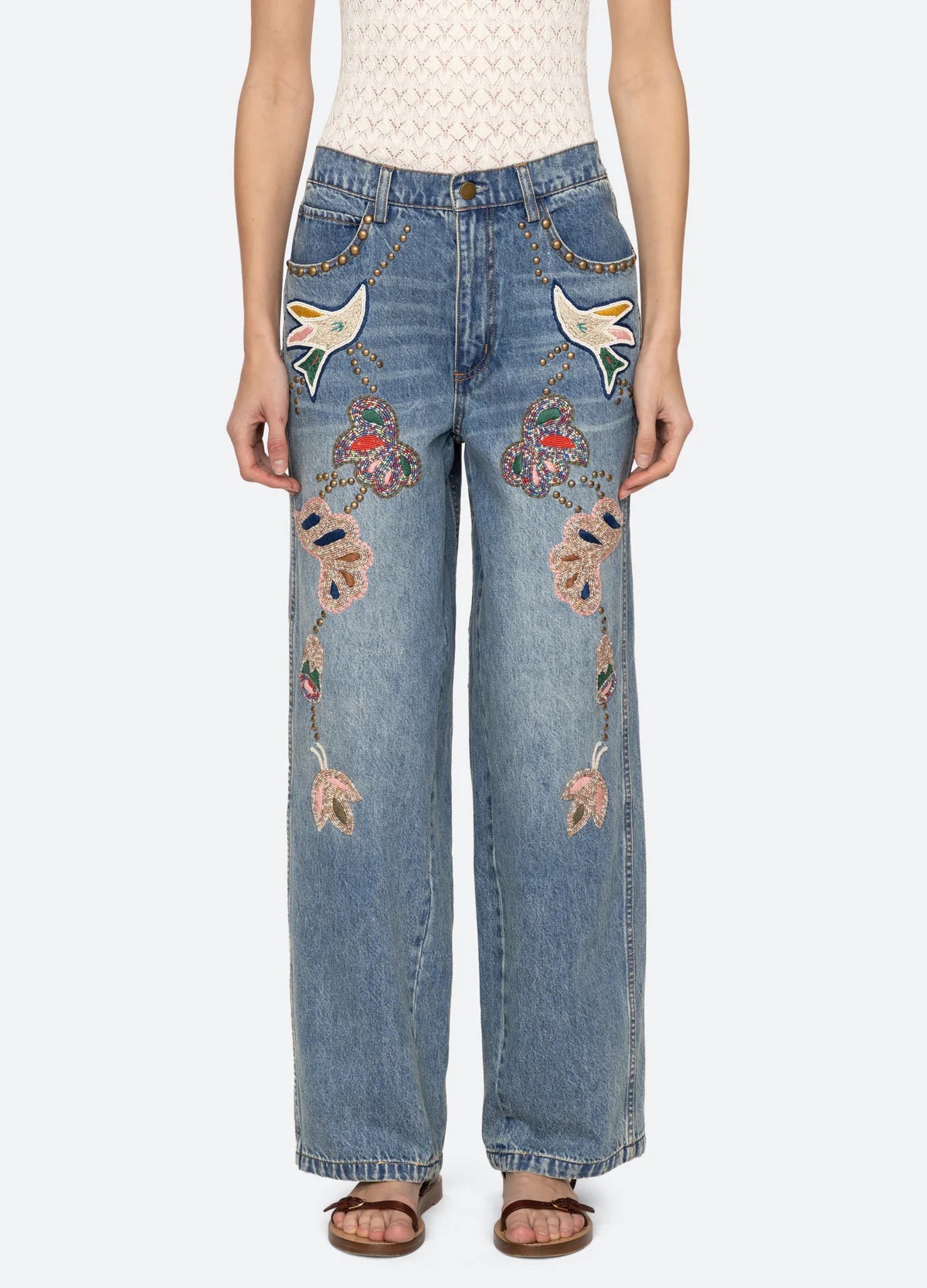 KARA BEADED DENIM JEANS