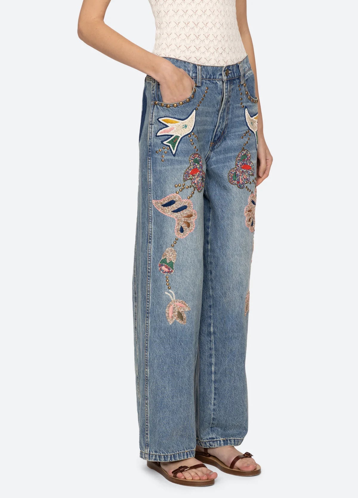 KARA BEADED DENIM JEANS