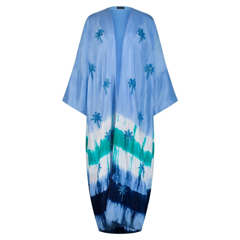 Palmtree abaya sea blue tie dye blue palm