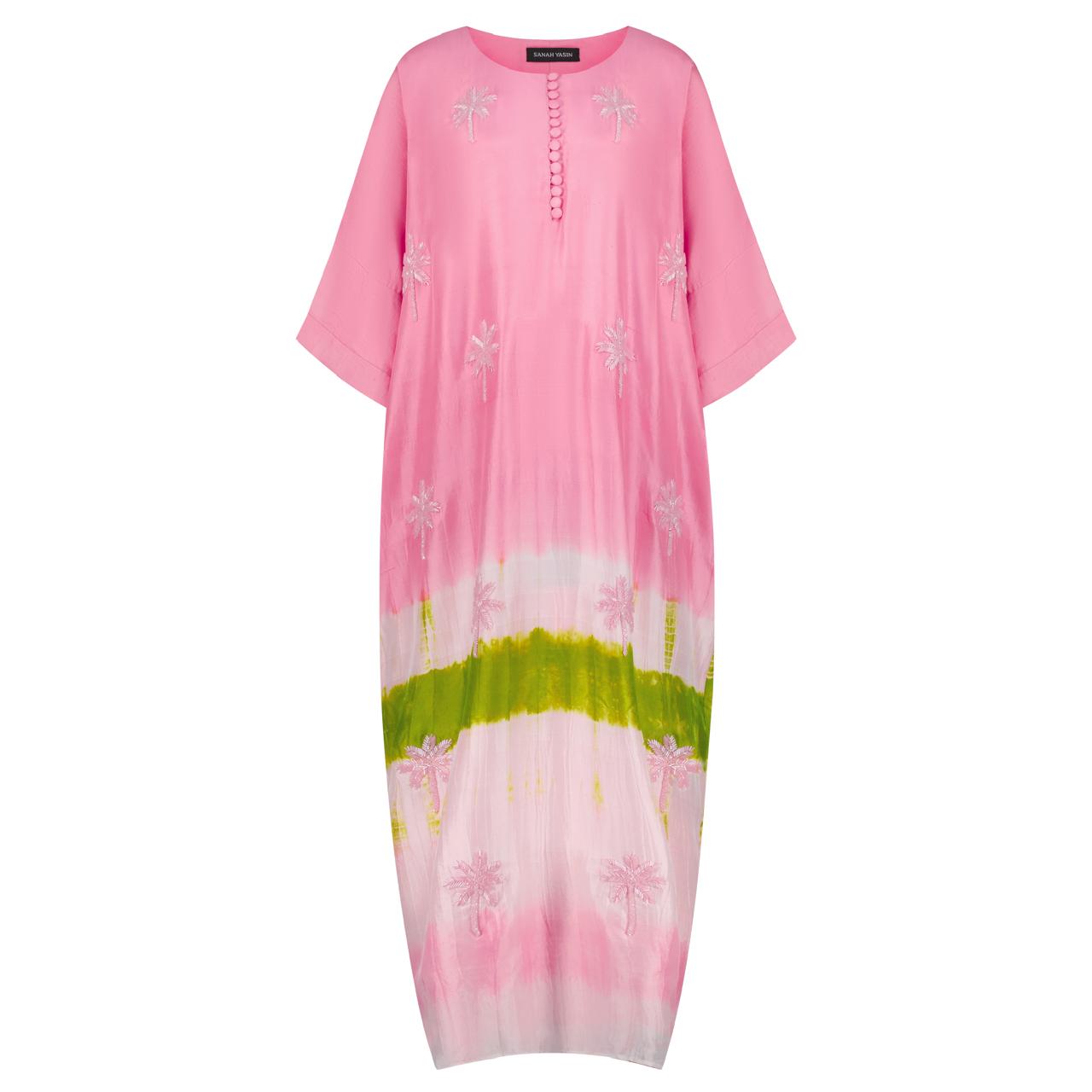 Pink tie dye green kaftan