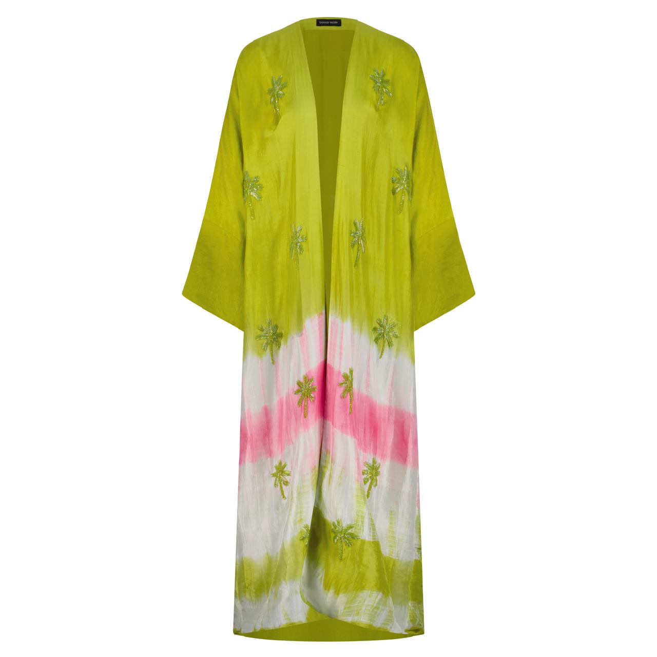 GREEN AND PINK TIE DYE ABAYA