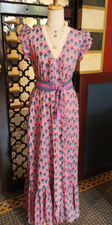 RESORT BLOCK PRINT DRESS - PINK BLUE